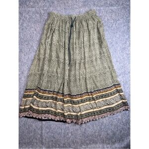 Vintage Sag Harbor Midi Skirt Women's L Brown Geometric Crinkled Boho Hippie Y2K